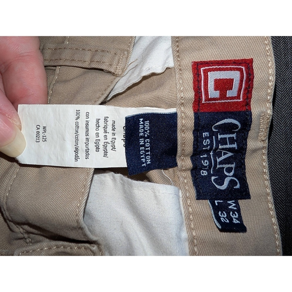 CHAPS Mens Khakis Tan Size 34W 32L Flat Front Belt Loops Classic Casual - Picture 5 of 5